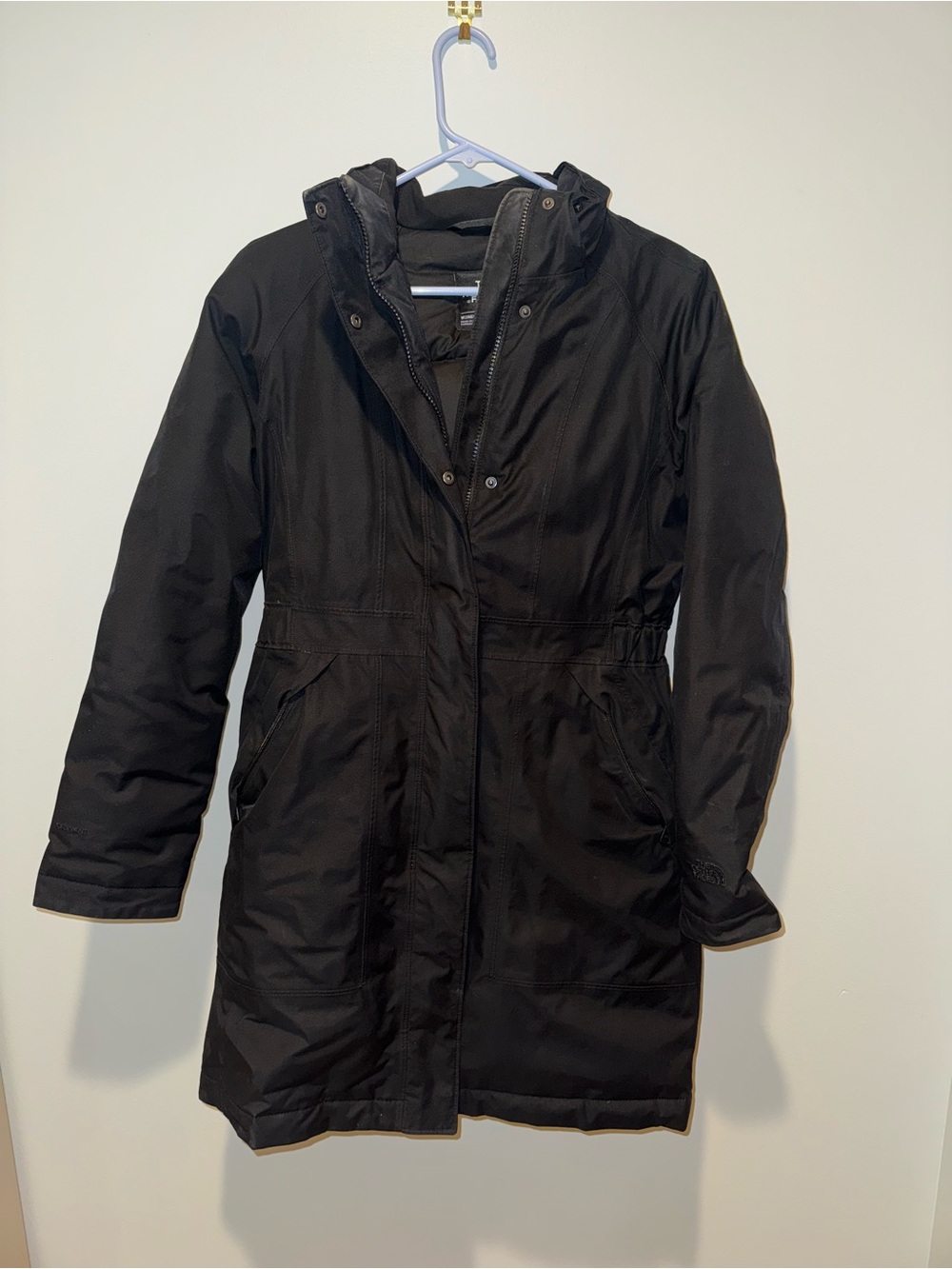North Face Black Insulated Down Feather Coat Size S Detachable Hood Faux Fur